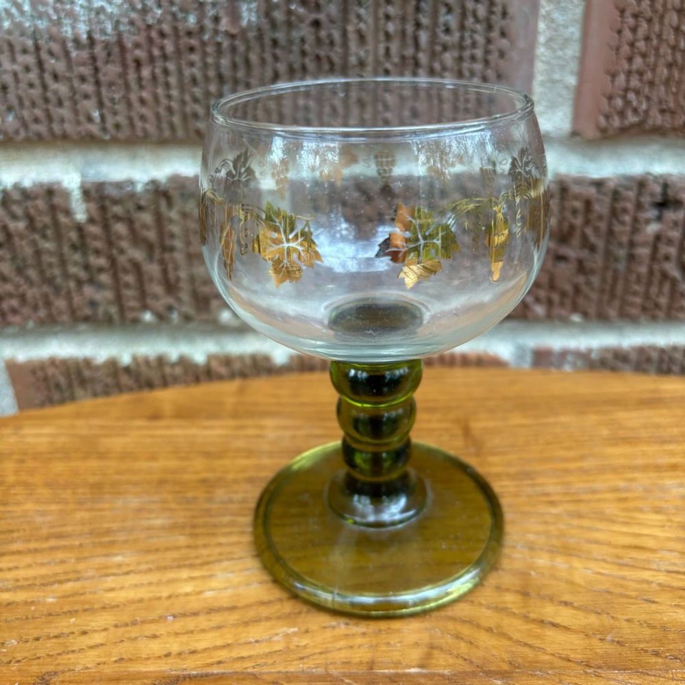 Vintage German Bacchus Romer Wine Glass Gold Grape Olive Green Stem Replacement